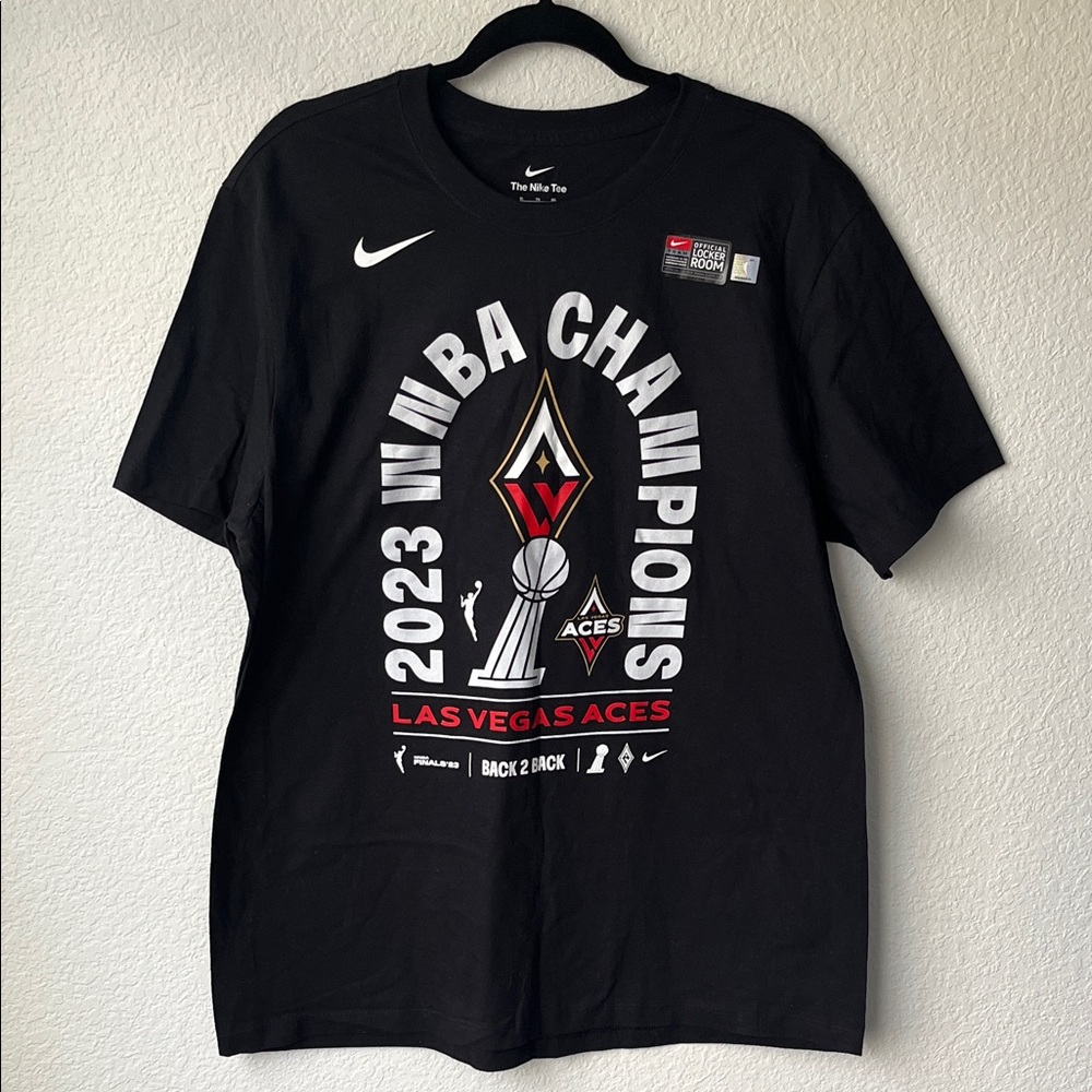 Nike Las Vegas Aces Black Championship Graphic Tee with Red & Gold Accents